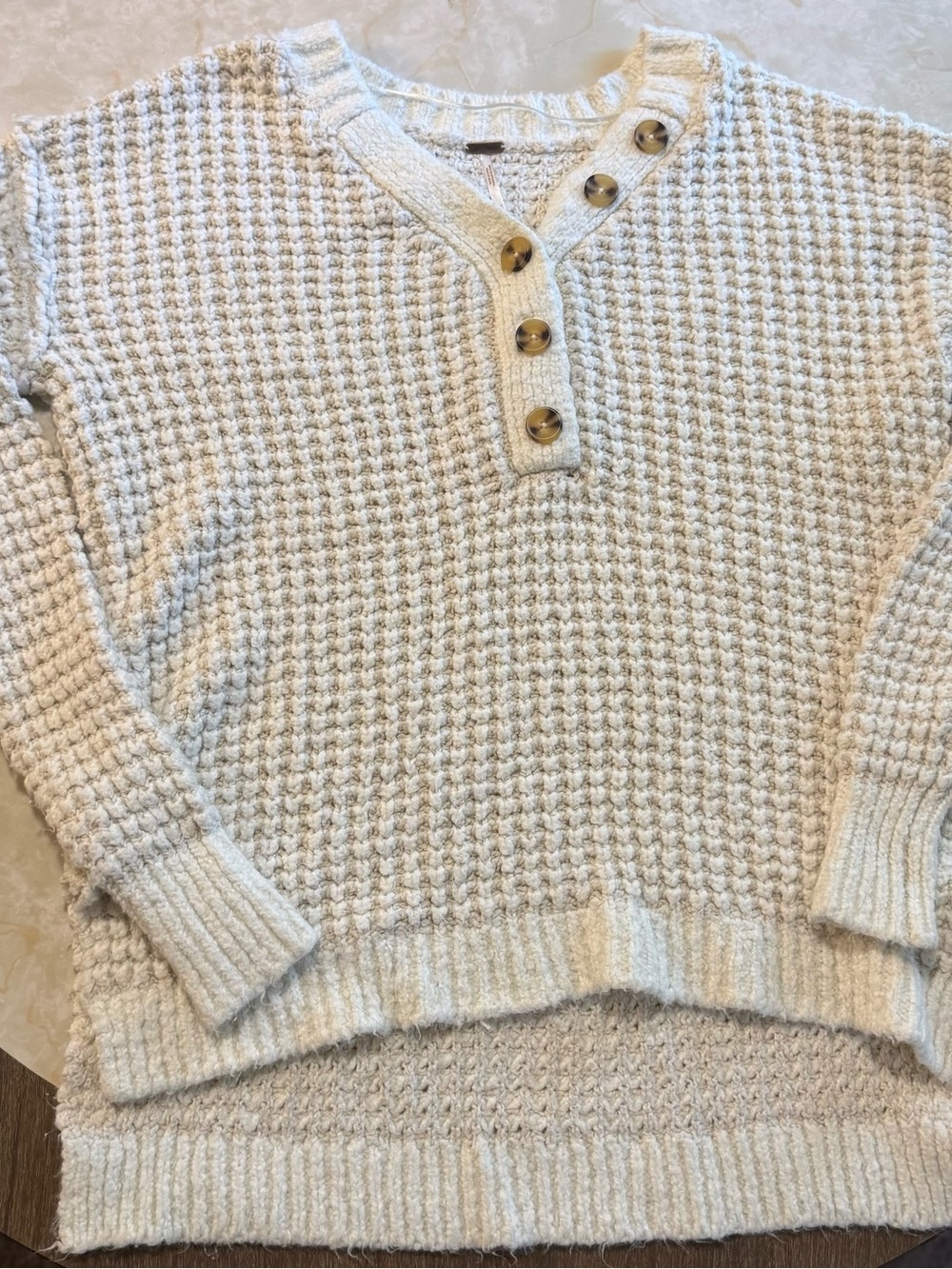 Free People Whistle Thermal Henley Sweater Cream White XS